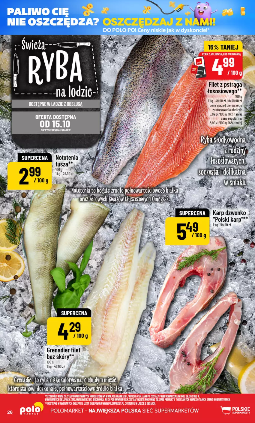 Gazetka promocyjna PoloMarket - Gazetka POLOmarket - ważna 14.10 do 20.10.2026 - strona 26 - produkty: Filet z pstrąga, Grenadier, Karp, Nototenia, Por, Pstrąg, Sos, Tusz