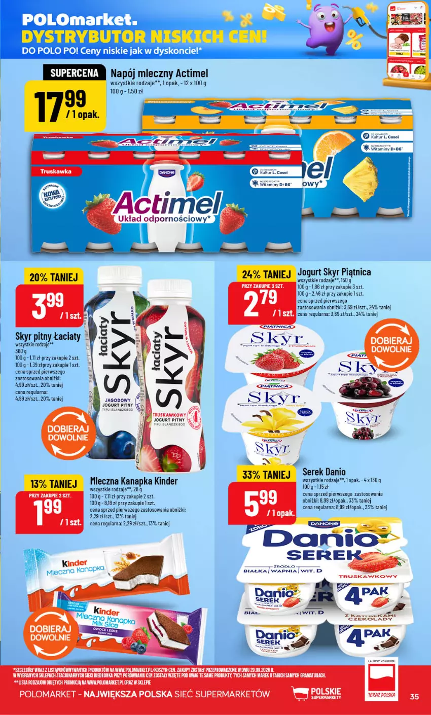 Gazetka promocyjna PoloMarket - Gazetka POLOmarket - ważna 14.10 do 20.10.2026 - strona 35 - produkty: Actimel, Danio, Jogurt, Jogurt pitny, Kinder, Mleczna kanapka, Napój, Napój mleczny, Piątnica, Ser, Serek