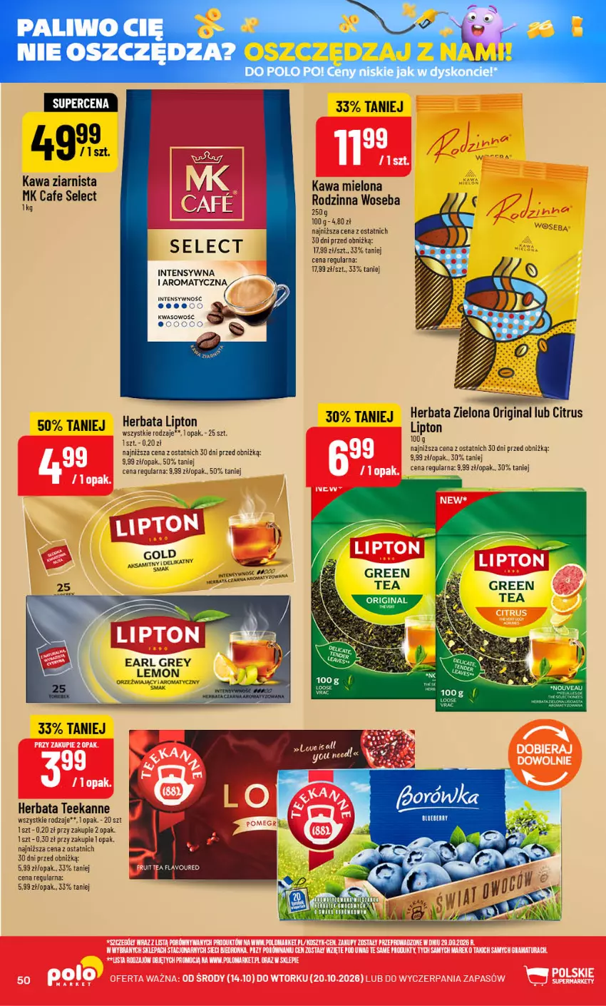 Gazetka promocyjna PoloMarket - Gazetka POLOmarket - ważna 14.10 do 20.10.2026 - strona 50 - produkty: Aksam, Earl Grey, Gin, Herbata, Kawa, Kawa mielona, Kawa ziarnista, Lipton, Teekanne, Woseba