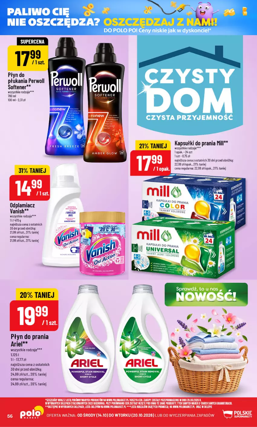 Gazetka promocyjna PoloMarket - Gazetka POLOmarket - ważna 14.10 do 20.10.2026 - strona 56 - produkty: Ariel, Fa, Gra, Kosz, LG, Odplamiacz, Perwoll, Płyn do płukania, Płyn do prania, Por, Rama, Vanish