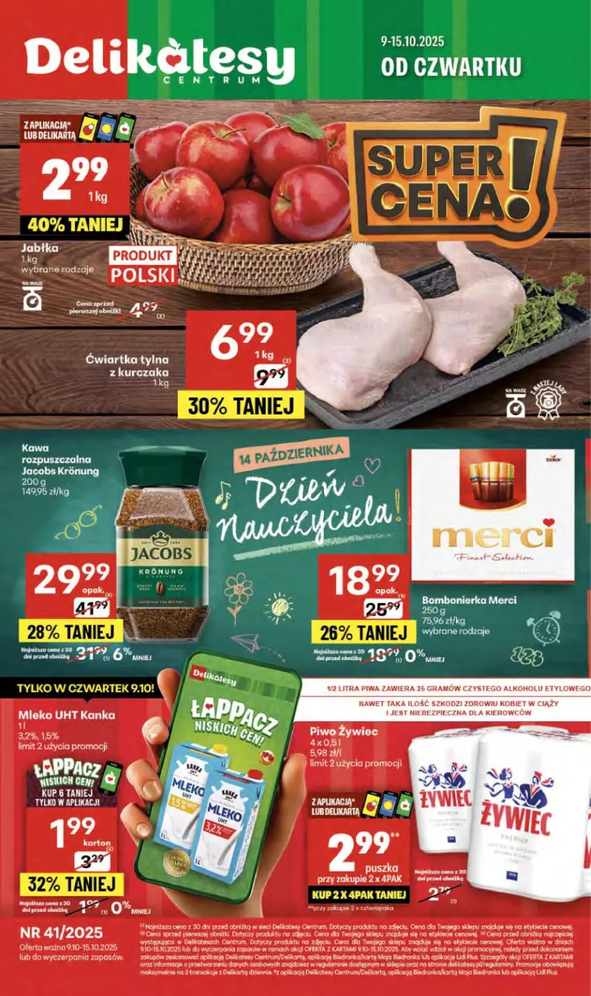 Gazetka promocyjna Delikatesy Centrum - Franczyza DC41 Czwartek - ważna 09.10 do 15.10.2025 - strona 1 - produkty: Gra, Jabłka, Jacobs, Koc, Kurczak, Merci, Mleko, Olej, Orka, Piec, Piwa, Rama, Rum, Tran