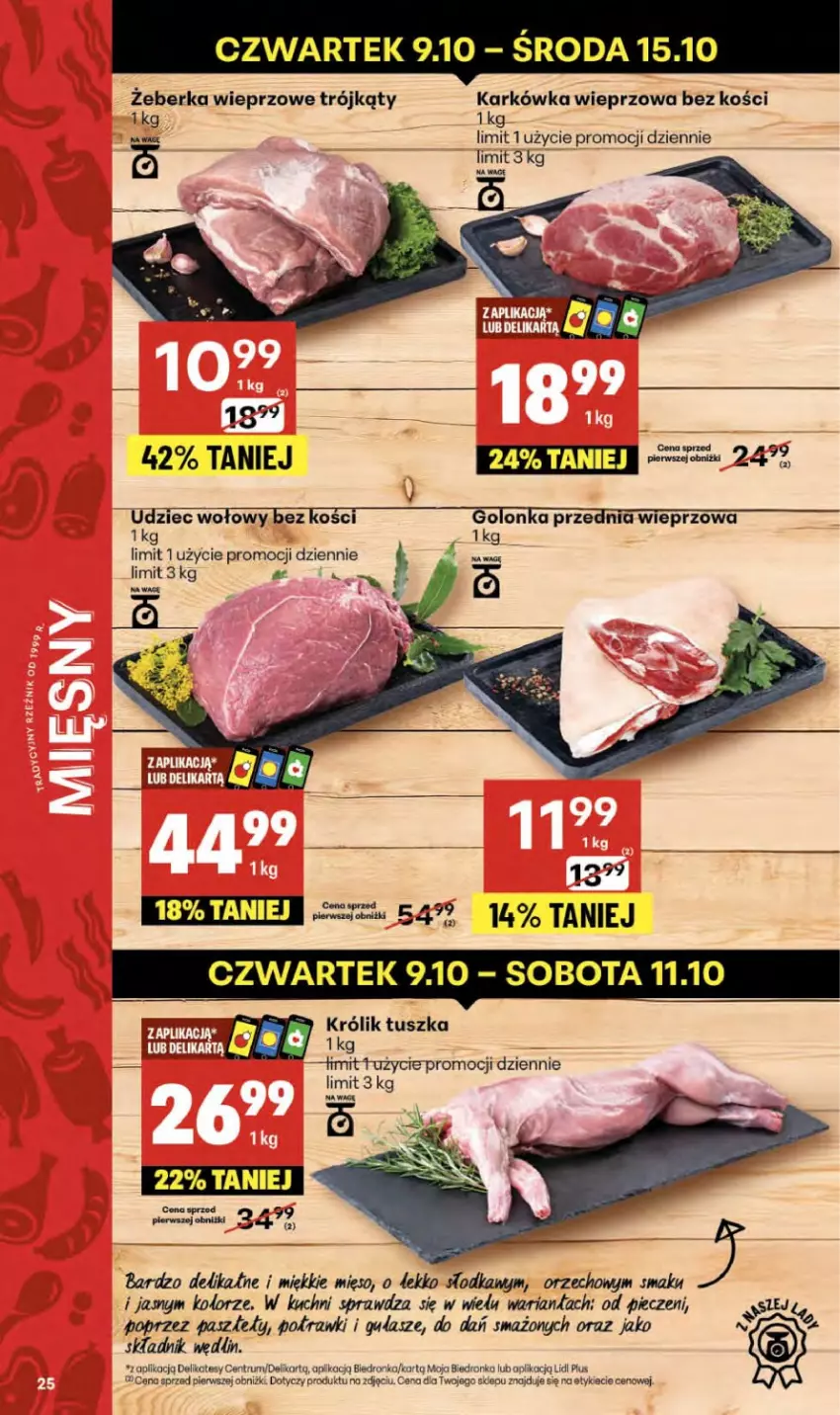 Gazetka promocyjna Delikatesy Centrum - Franczyza DC41 Czwartek - ważna 09.10 do 15.10.2025 - strona 25 - produkty: Karkówka wieprzowa, Królik, Mięso, Piec, Rum, Tusz, Udziec wołowy