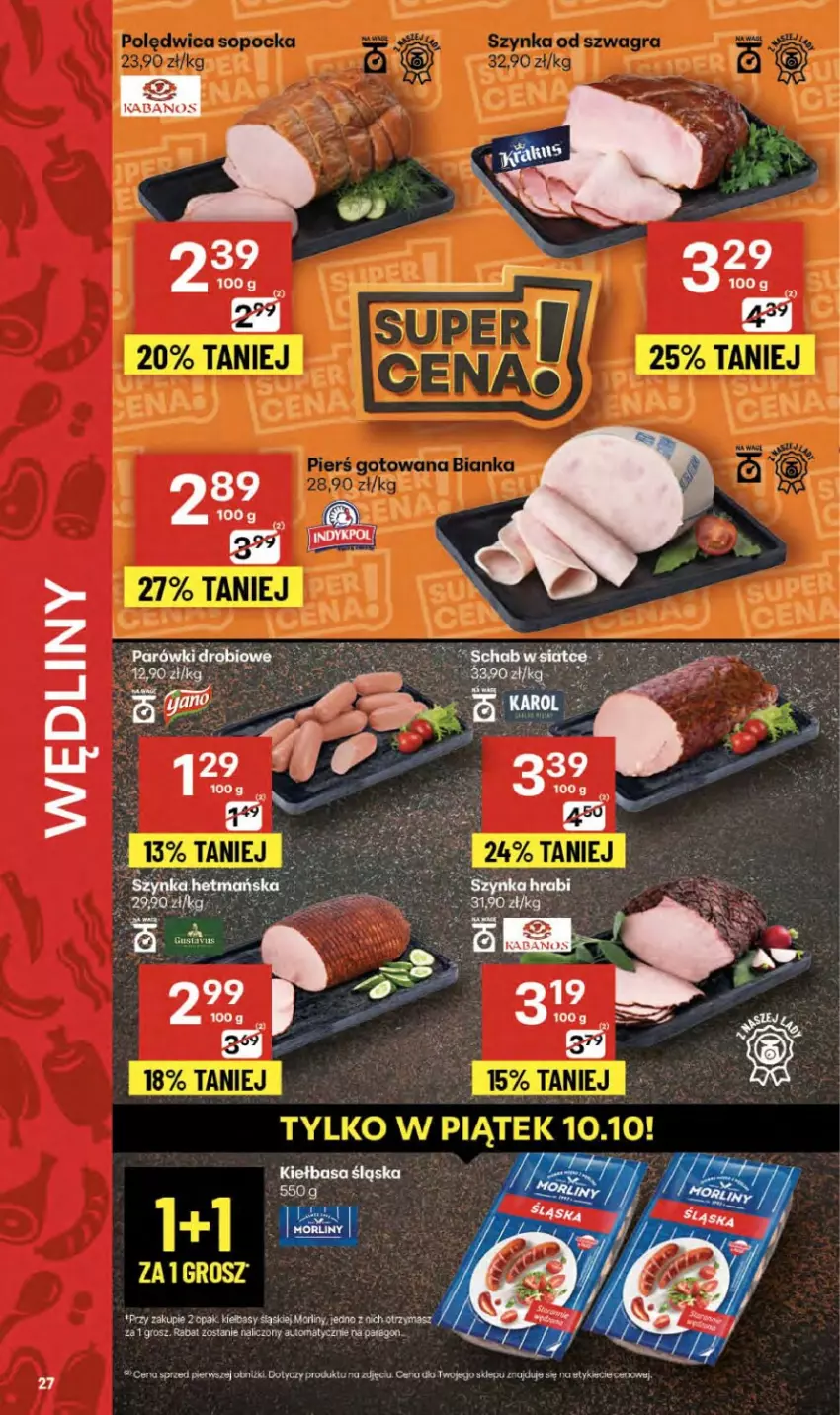 Gazetka promocyjna Delikatesy Centrum - Franczyza DC41 Czwartek - ważna 09.10 do 15.10.2025 - strona 27 - produkty: Kabanos, Morliny