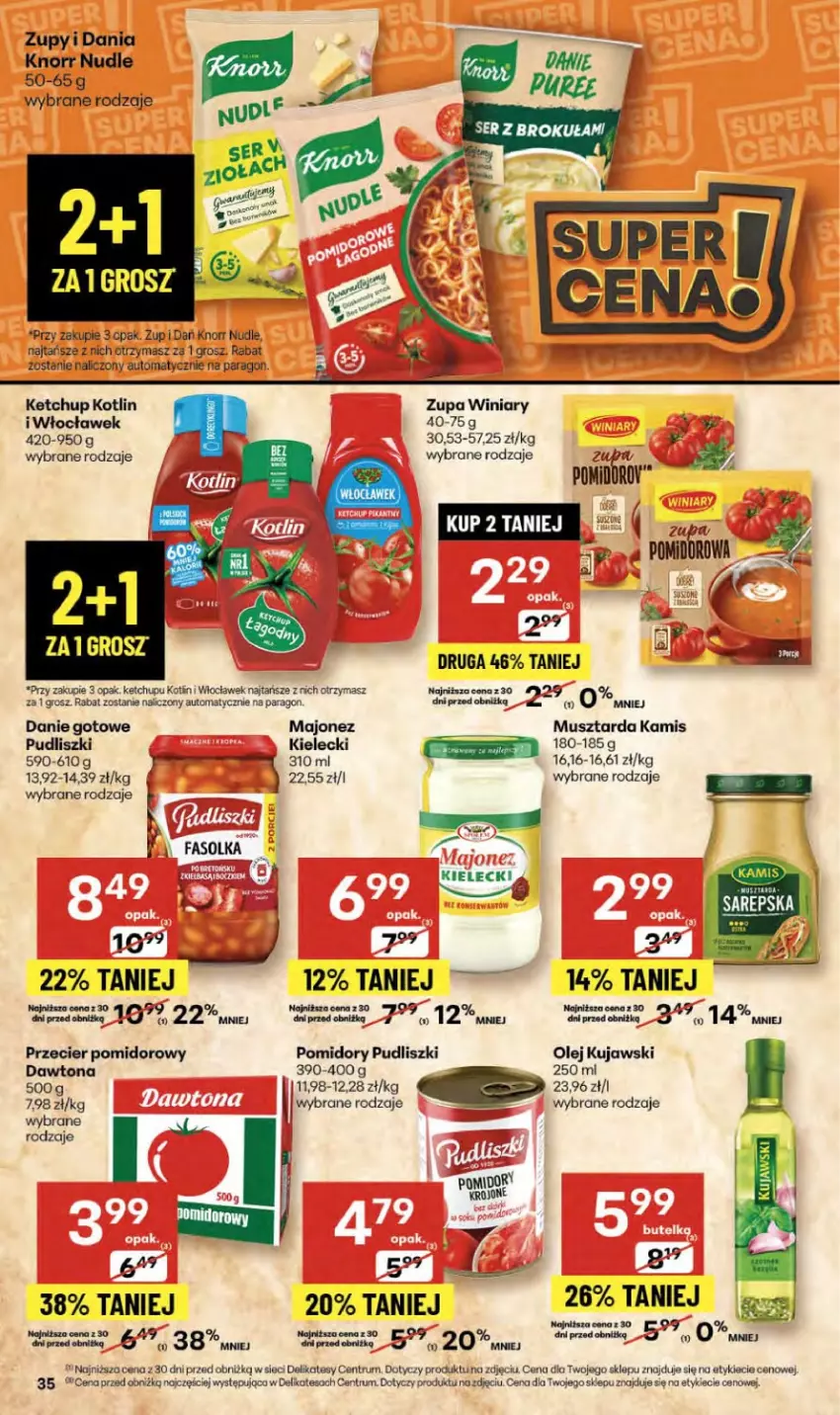 Gazetka promocyjna Delikatesy Centrum - Franczyza DC41 Czwartek - ważna 09.10 do 15.10.2025 - strona 35 - produkty: Danie gotowe, Dawtona, Fa, Kamis, Ketchup, Knorr, Kotlin, Kujawski, Majonez, Mus, Musztarda, Olej, Pomidory, Pudliszki, Rum, Winiary, Zupa