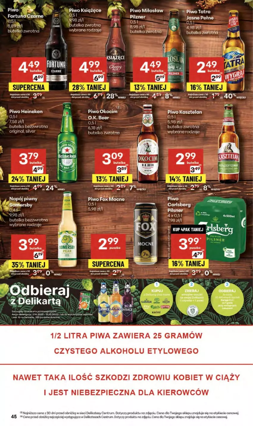 Gazetka promocyjna Delikatesy Centrum - Franczyza DC41 Czwartek - ważna 09.10 do 15.10.2025 - strona 45 - produkty: Carlsberg, Fa, Gra, Heineken, Kasztelan, Koc, Książęce, Napój, Okocim, Piec, Piwa, Piwo, Rum, Tatra