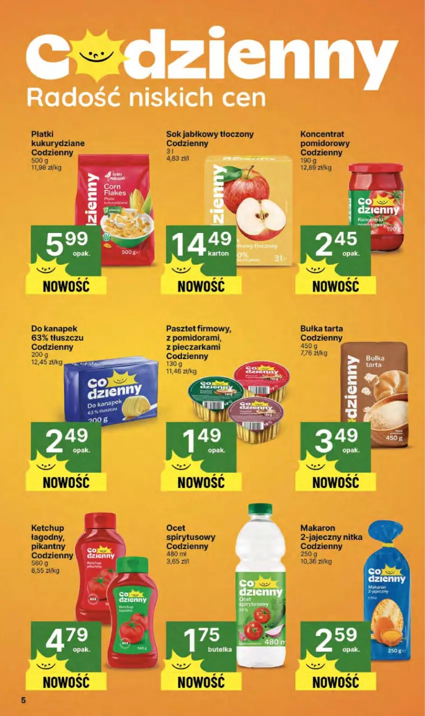 Gazetka promocyjna Delikatesy Centrum - Franczyza DC41 Czwartek - ważna 09.10 do 15.10.2025 - strona 5 - produkty: Bułka, Bułka tarta, Corn flakes, Ketchup, Koncentrat pomidorowy, Makaron, Pasztet, Piec, Pieczarka, Sok, Sok jabłkowy, Tarta