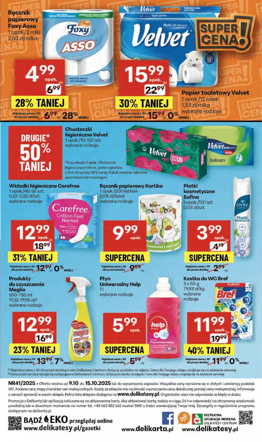 Gazetka promocyjna Delikatesy Centrum - Franczyza DC41 Czwartek - ważna 09.10 do 15.10.2025 - strona 52 - produkty: Bref, Carefree, Chusteczki, Gra, Kostka do wc, Papier, Ręcznik, Rum, Stek, Wkładki