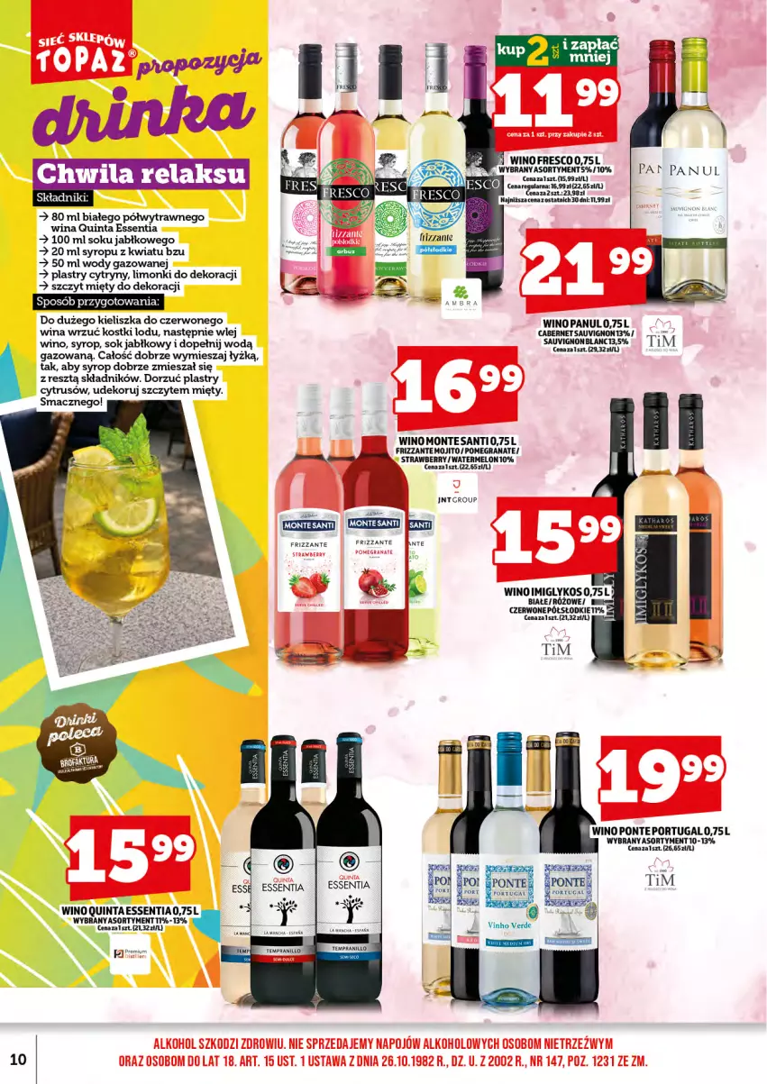 Gazetka promocyjna Topaz - Gazetka - ważna 17.08 do 31.08.2026 - strona 12 - produkty: Cabernet Sauvignon, Cytryny, Gra, Granat, Melon, Monte, Por, Sok, Sok jabłkowy, Syrop, Wino
