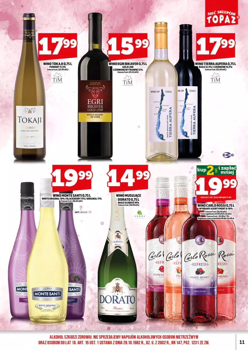 Gazetka promocyjna Topaz - Gazetka - ważna 17.08 do 31.08.2026 - strona 13 - produkty: Carlo Rossi, Gin, Lack, Monte, Mus, Tokaji, Wino, Wino musujące