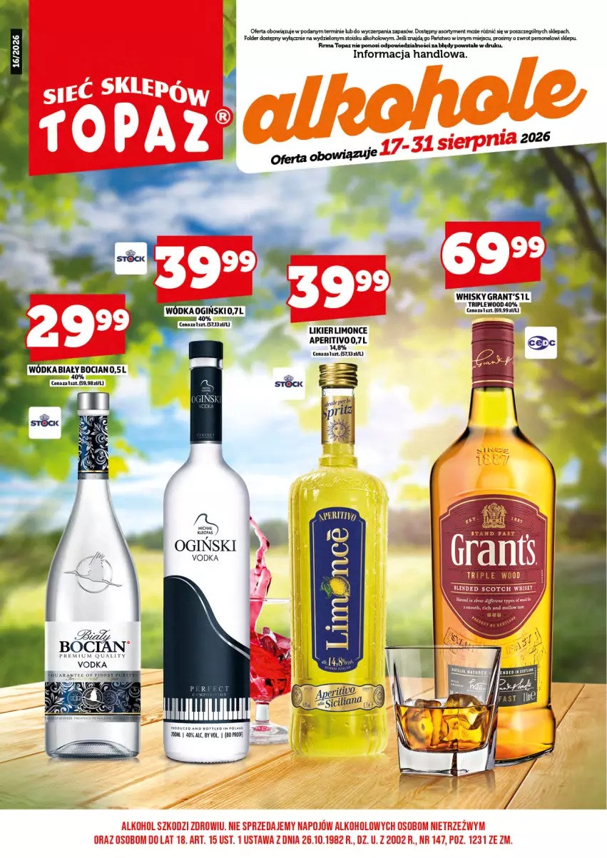 Gazetka promocyjna Topaz - Gazetka - ważna 17.08 do 31.08.2026 - strona 3 - produkty: Fa, Gin, Gra, Grant's, Likier, Ogiński, Top, Whisky, Wódka