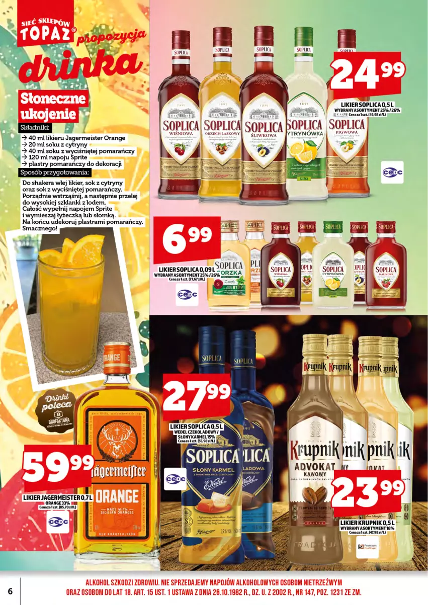 Gazetka promocyjna Topaz - Gazetka - ważna 17.08 do 31.08.2026 - strona 8 - produkty: Cytryny, Jagermeister, Krupnik, Lanki, Likier, Napoje, Por, Sok, Soplica, Sprite, Tera