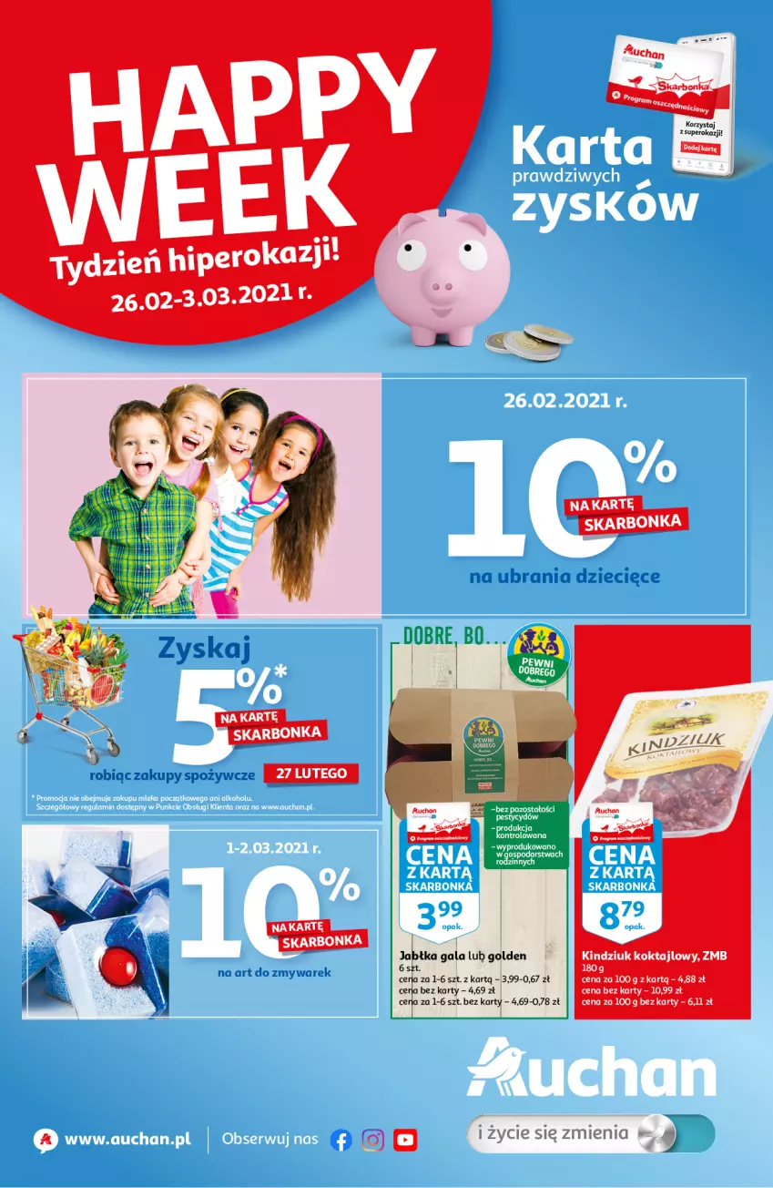 Gazetka promocyjna Auchan - Skarbonka #8 - ważna 26.02 do 03.03.2021 - strona 1 - produkty: Gala, Jabłka, Kindziuk