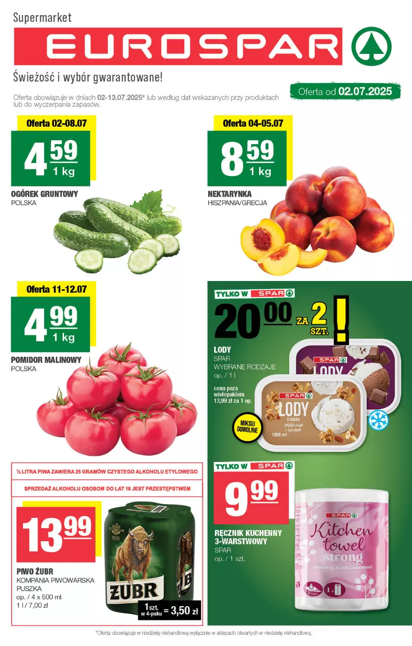 Gazetka promocyjna Spar - EuroSpar - ważna 29.06 do 09.07.2025 - strona 1 - produkty: Grunt, Nektar, Nektarynka, Ogórek, Piwo, Pomidor malinowy, Ręcznik, Ręcznik kuchenny