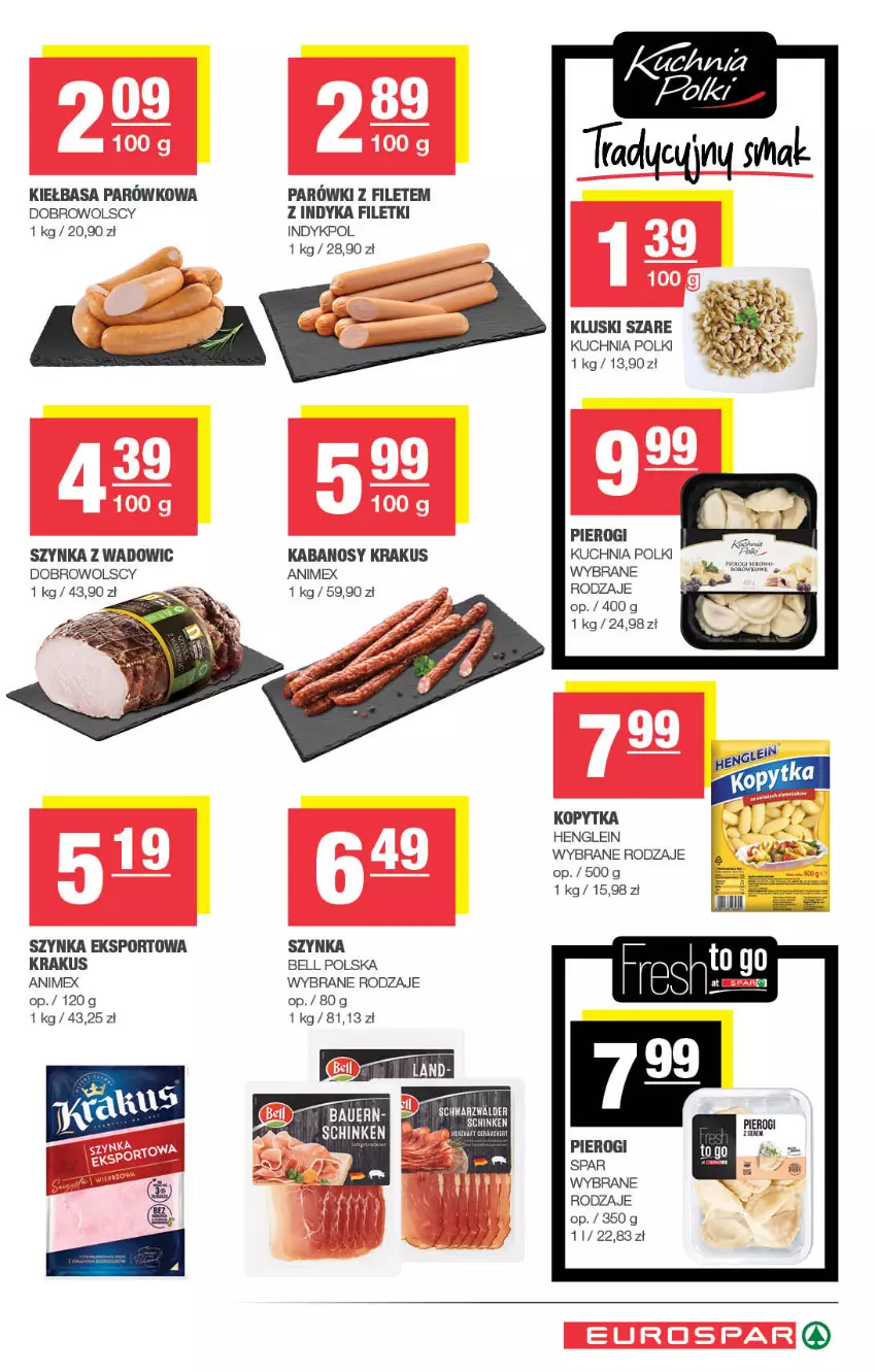 Gazetka promocyjna Spar - EuroSpar - ważna 29.06 do 09.07.2025 - strona 7 - produkty: Bell, Kabanos, Kiełbasa, Kopytka, Krakus, Kuchnia, Parówki, Pierogi, Por, Ser, Sport, Szynka