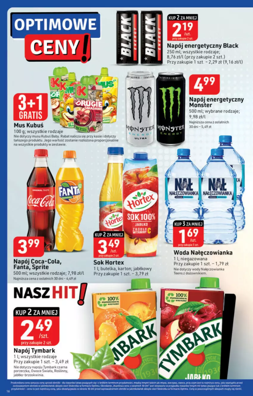 Gazetka promocyjna Stokrotka - ważna 19.10 do 25.10.2023 - strona 8 - produkty: Coca-Cola, Fa, Fanta, Hortex, Kubuś, Lack, LG, Mięso, Mus, Nałęczowianka, Napój, Napój energetyczny, Owoce, Por, Sok, Sprite, Tymbark, Warzywa, Woda