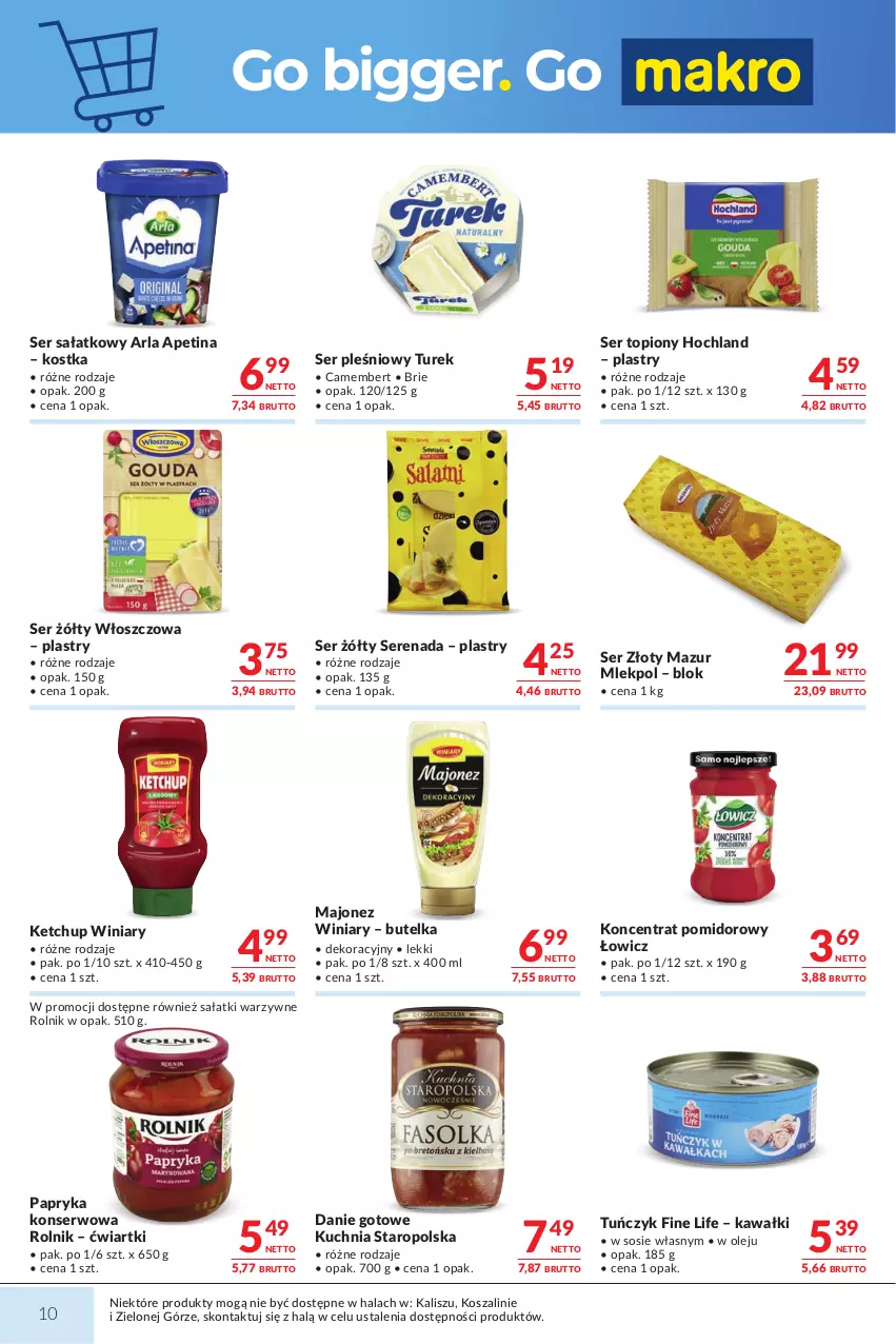 Gazetka promocyjna Makro - Mega oferty dla Twojego Sklepu - ważna 15.09 do 28.09.2026 - strona 10 - produkty: Brie, Camembert, Danie gotowe, Hochland, Kawa, Ketchup, Koncentrat pomidorowy, Kosz, Kuchnia, Kuchnia Staropolska, Majonez, Olej, Papryka, Rolnik, Sałat, Ser, Ser pleśniowy, Ser topiony, Sos, Szal, Top, Tuńczyk, Winiary, Złoty Mazur