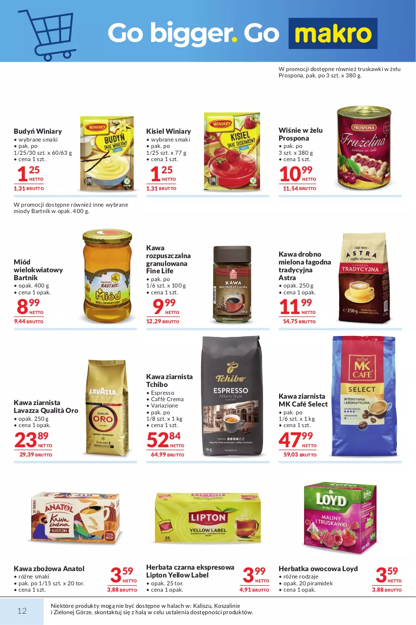 Gazetka promocyjna Makro - Mega oferty dla Twojego Sklepu - ważna 15.09 do 28.09.2026 - strona 12 - produkty: Budyń, Gra, Herbata, Herbata czarna, Kawa, Kawa rozpuszczalna, Kawa zbożowa, Kawa ziarnista, Kisiel, Kosz, Lavazza, Lipton, Loyd, Miód, Szal, Tchibo, Truskawki, Winiary