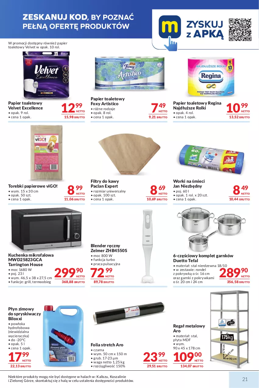 Gazetka promocyjna Makro - Mega oferty dla Twojego Sklepu - ważna 15.09 do 28.09.2026 - strona 21 - produkty: Blender, Blender ręczny, Fa, Foxy, Gin, Grill, Jan Niezbędny, Kosz, Kuchenka mikrofalowa, Papier, Papier toaletowy, Płyn zimowy, Płyta, Regał, Regał metalowy, Rolki, Rondel, Szal, Tefal, Velvet, Waga, Worki na śmiec, Worki na śmieci, Wycieraczka, Zelmer