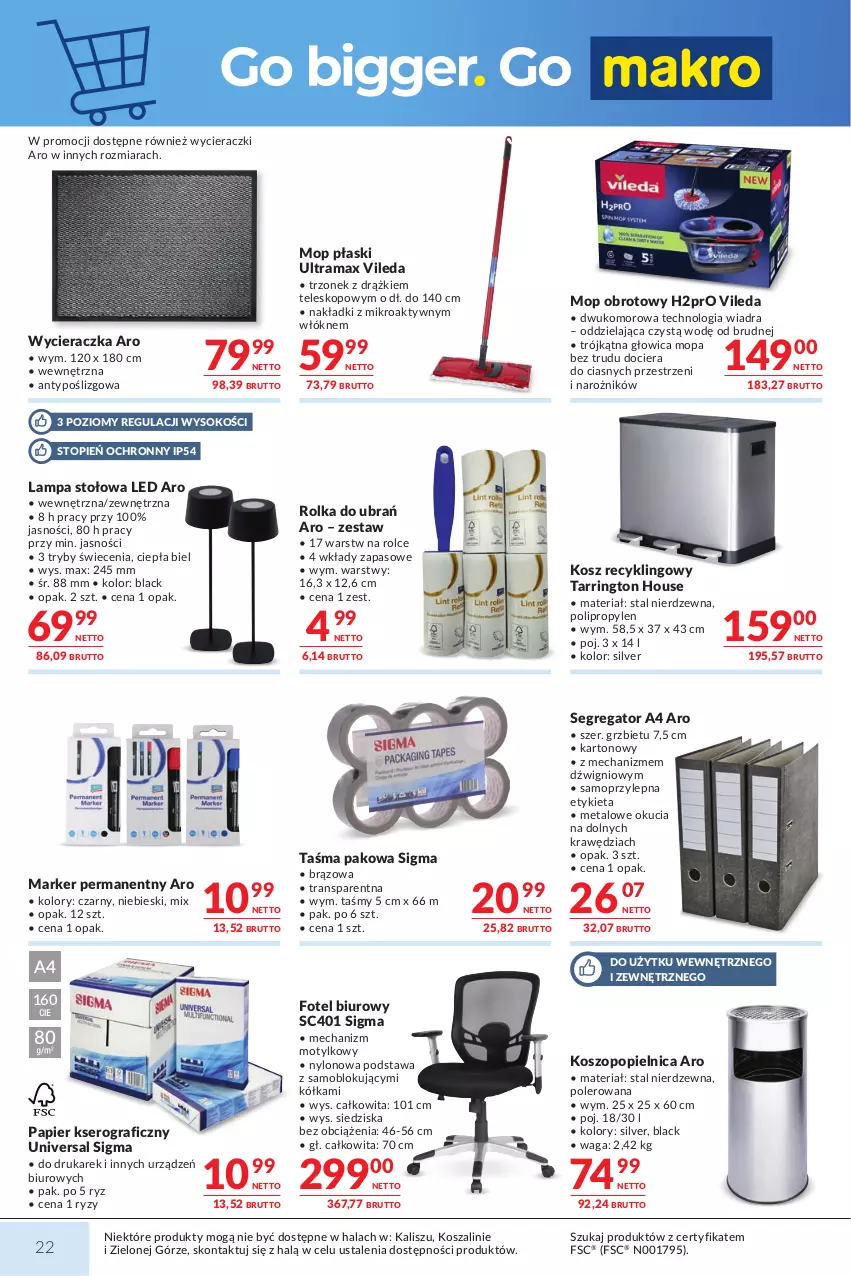 Gazetka promocyjna Makro - Mega oferty dla Twojego Sklepu - ważna 15.09 do 28.09.2026 - strona 22 - produkty: Biuro, Dźwig, Fotel, Gra, Kosz, Koszopopielnica, Lack, Lampa, Lampa stołowa, Marker, Mop, Narożnik, Papier, Rama, Ser, Sok, Szal, Taśma pakowa, Teleskop, Top, Tran, Vileda, Waga, Wycieraczka