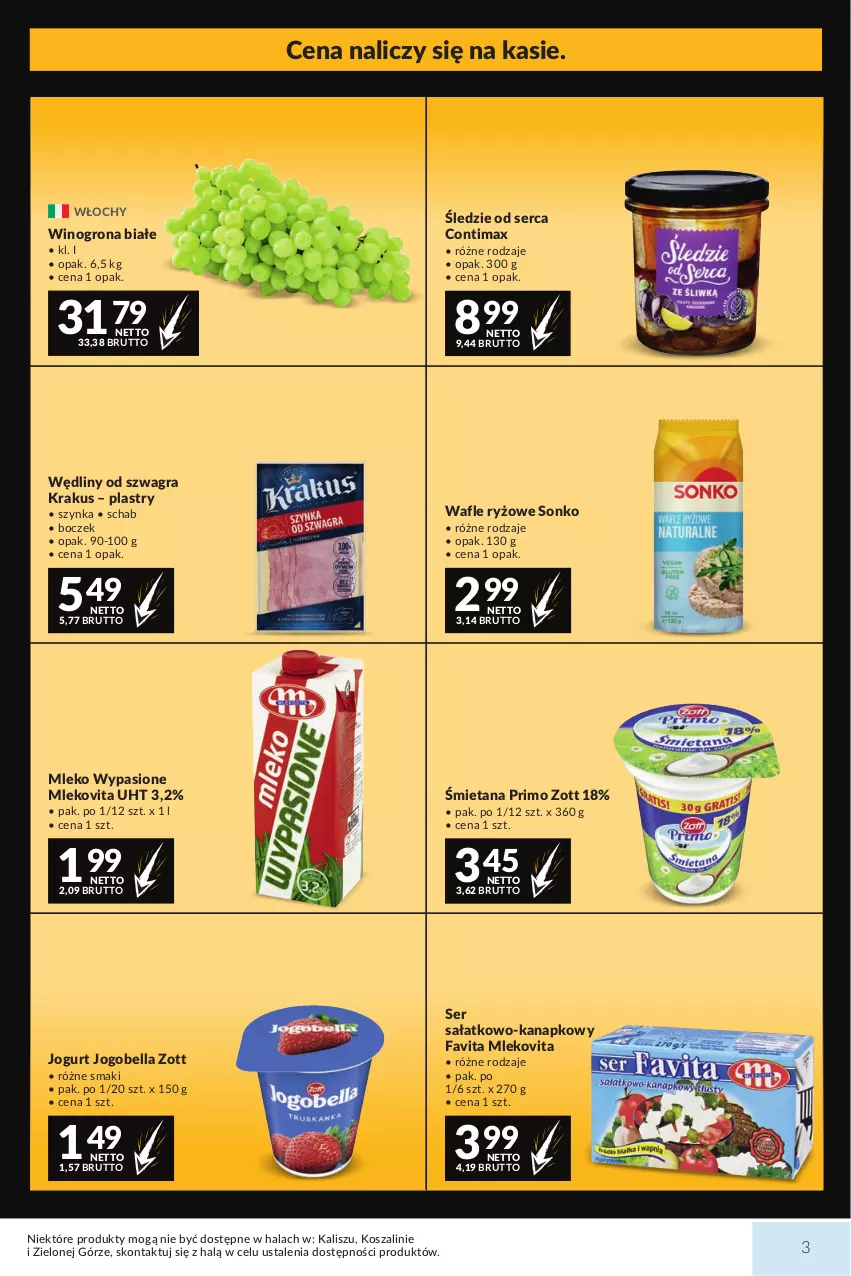 Gazetka promocyjna Makro - Mega oferty dla Twojego Sklepu - ważna 15.09 do 28.09.2026 - strona 3 - produkty: Bell, Bella, Boczek, Fa, Favita, Gra, Jogobella, Jogurt, Kosz, Krakus, Mleko, Mlekovita, Ryż, Sałat, Ser, Ser sałatkowo-kanapkowy, Sonko, Szal, Szynka, Wafle, Wino, Winogrona, Zott