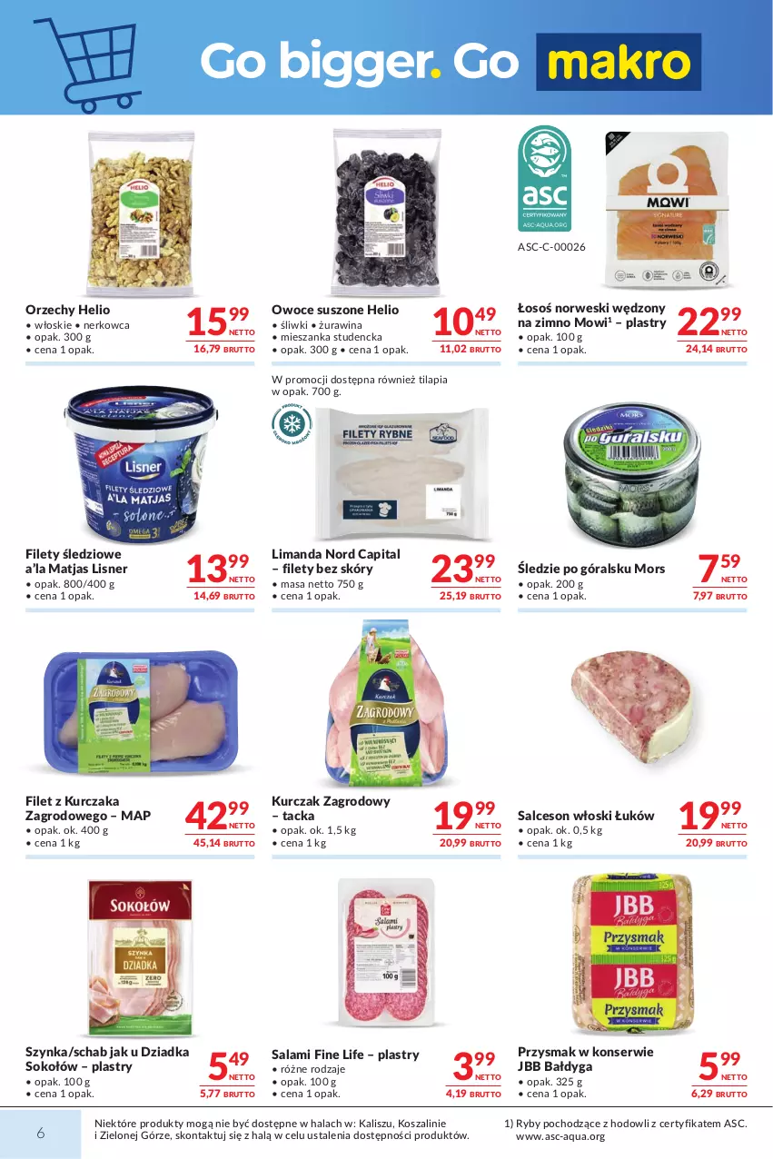 Gazetka promocyjna Makro - Mega oferty dla Twojego Sklepu - ważna 15.09 do 28.09.2026 - strona 6 - produkty: Helio, Kosz, Kurczak, Lisner, Matjas, Mieszanka studencka, Owoce, Owoce suszone, Salami, Salceson, Ser, Sok, Sokołów, Szal, Szynka, Tilapia
