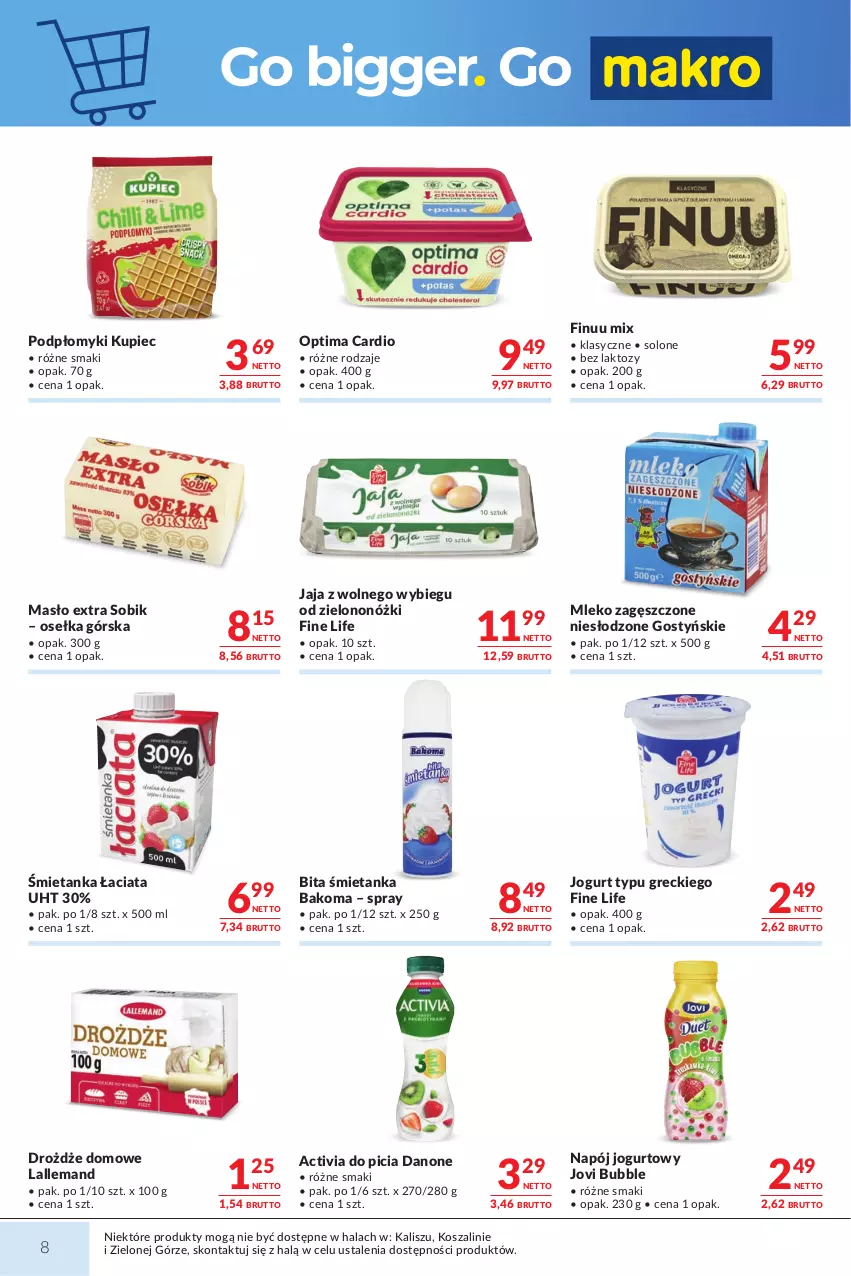 Gazetka promocyjna Makro - Mega oferty dla Twojego Sklepu - ważna 15.09 do 28.09.2026 - strona 8 - produkty: Activia, Bakoma, Danone, Drożdże, Finuu, Jaja, Jaja z wolnego wybiegu, Jogurt, Kosz, Kupiec, Masło, Mleko, Mleko zagęszczone, Napój, Napój jogurtowy, Optima, Optima Cardio, Piec, Szal