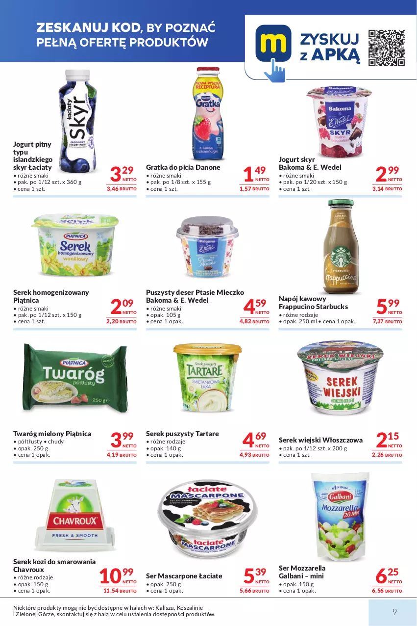 Gazetka promocyjna Makro - Mega oferty dla Twojego Sklepu - ważna 15.09 do 28.09.2026 - strona 9 - produkty: Bakoma, Danone, Deser, E. Wedel, Galbani, Gra, Isla, Jogurt, Jogurt pitny, Kosz, Mascarpone, Mleczko, Mozzarella, Napój, Piątnica, Ptasie mleczko, Ser, Serek, Serek homogenizowany, Serek puszysty, Serek wiejski, Szal, Tarta, Tartare, Twaróg