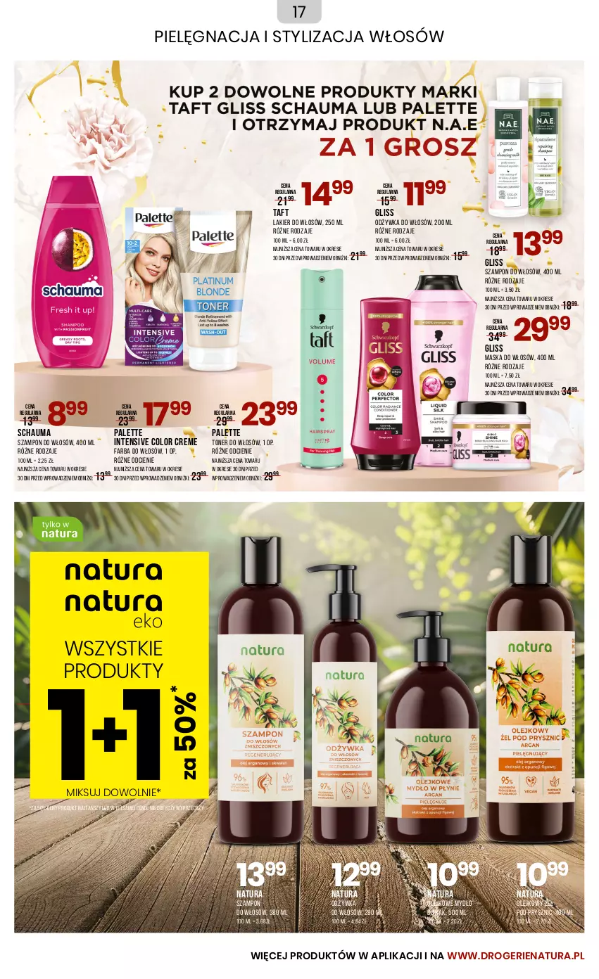 Gazetka promocyjna Drogerie Natura - Gazetka Drogerie Natura - ważna 04.09 do 03.10.2024 - strona 17 - produkty: Color Creme, Fa, Farba do włosów, Lakier, Lakier do włosów, Maska, Maska do włosów, Mydło, Odżywka, Olej, Palette, Schauma, Szampon, Taft