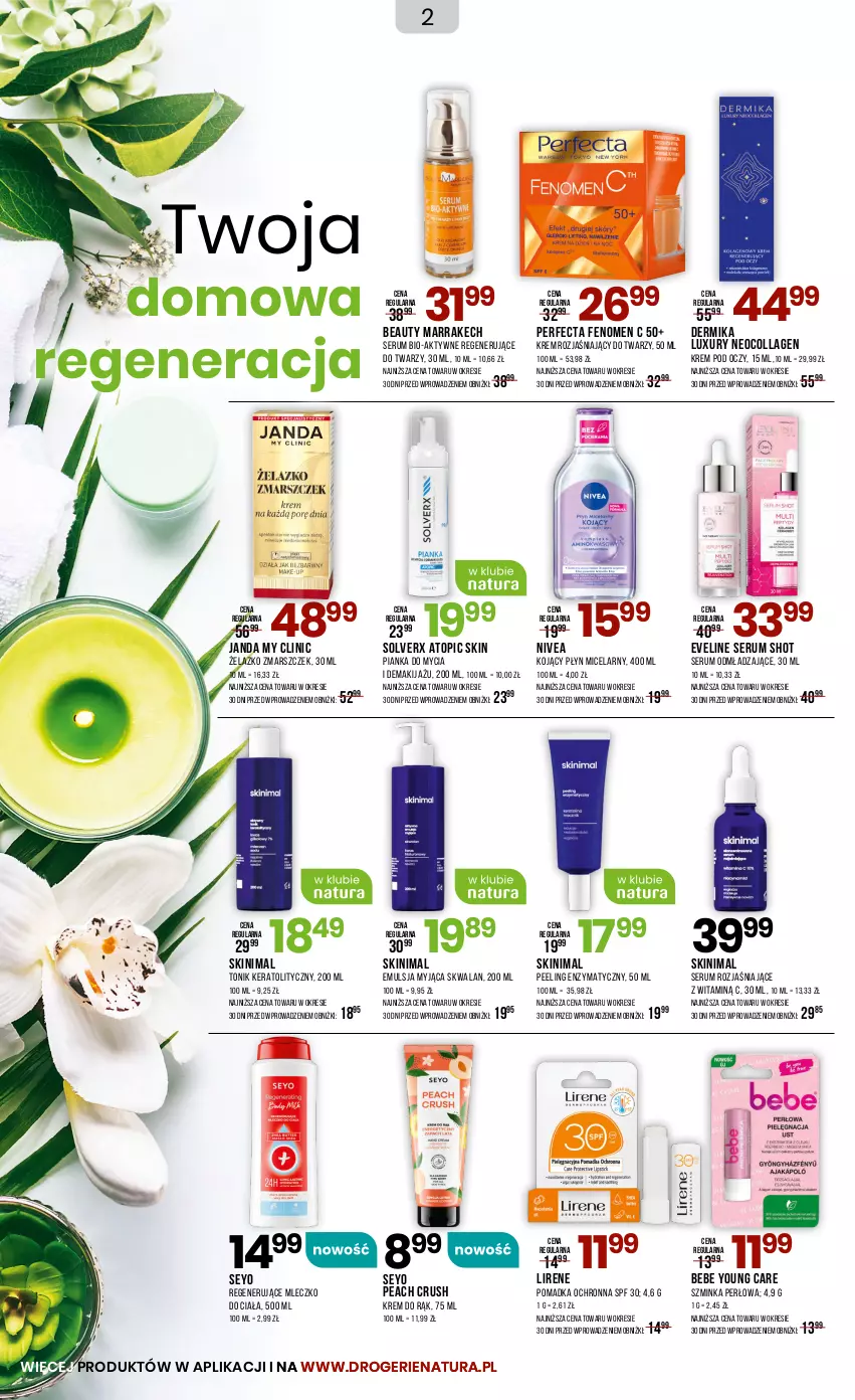 Gazetka promocyjna Drogerie Natura - Gazetka Drogerie Natura - ważna 04.09 do 03.10.2024 - strona 2 - produkty: Clin, Dermika, Emulsja, Eveline, Inka, Krem do rąk, Krem pod oczy, Krem rozjaśniający, Lirene, Makijaż, Mars, Mleczko, Mleczko do ciała, Nivea, Peeling, Perfecta, Płyn micelarny, Rum, Ser, Serum, Szminka, Tonik, Top