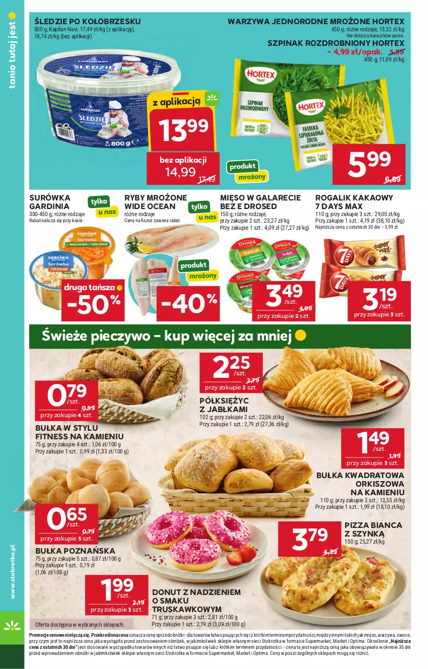 Gazetka promocyjna Stokrotka - Market - ważna 23.04 do 28.04.2026 - strona 27 - produkty: 7 Days, Bułka, Donut, Gala, Hortex, Jabłka, Kakao, Mięso, Mięso w galarecie, Optima, Owoce, Piec, Pieczywo, Pizza, Pur, Rogal, Surówka, Szpinak, Warzywa