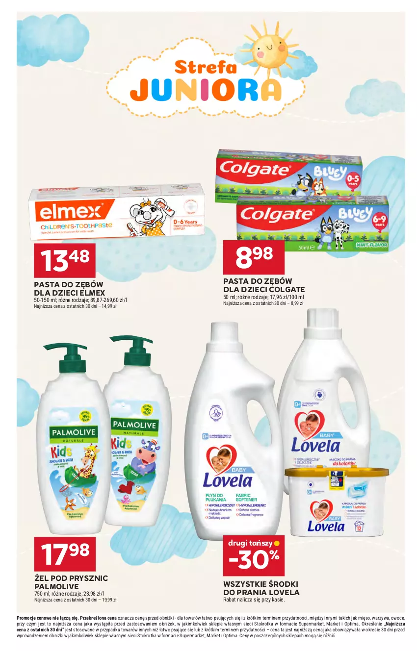 Gazetka promocyjna Stokrotka - Market - ważna 23.04 do 28.04.2026 - strona 47 - produkty: Colgate, Dzieci, Elmex, LG, Lovela, Mięso, Optima, Owoce, Palmolive, Pasta do zębów, Warzywa