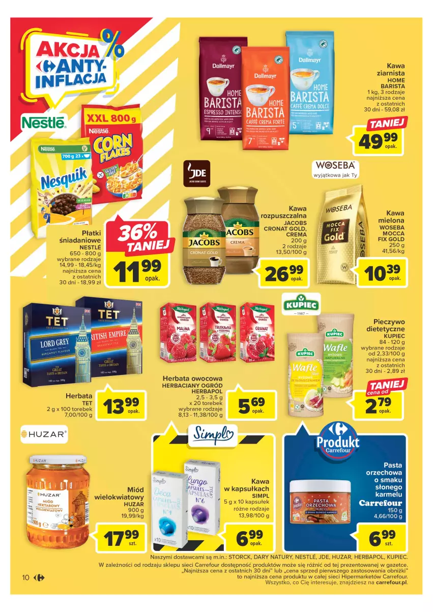 Gazetka promocyjna Carrefour - Gazetka Carrefour - ważna 09.05 do 20.05.2023 - strona 10 - produkty: Dallmayr, Danio, Herbapol, Herbata, Herbata owocowa, Jacobs, Kawa, Kawa mielona, Kawa rozpuszczalna, Kawa ziarnista, Kupiec, Miód, Nektar, Ogród, Piec, Pieczywo, Woseba