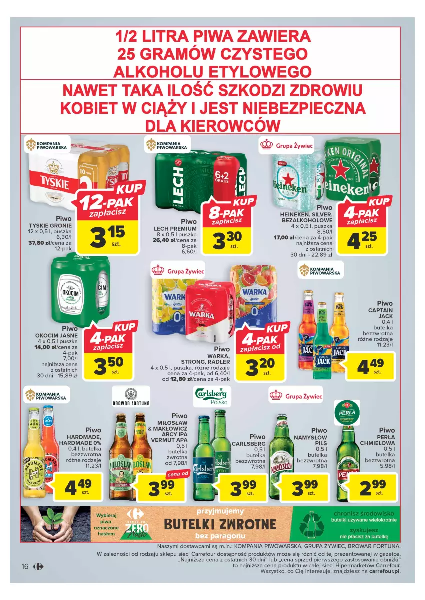 Gazetka promocyjna Carrefour - Gazetka Carrefour - ważna 09.05 do 20.05.2023 - strona 16 - produkty: Captain Jack, Fortuna, Gra, Heineken, Koc, Okocim, Piec, Piwa, Piwo, Radler, Tyskie, Warka