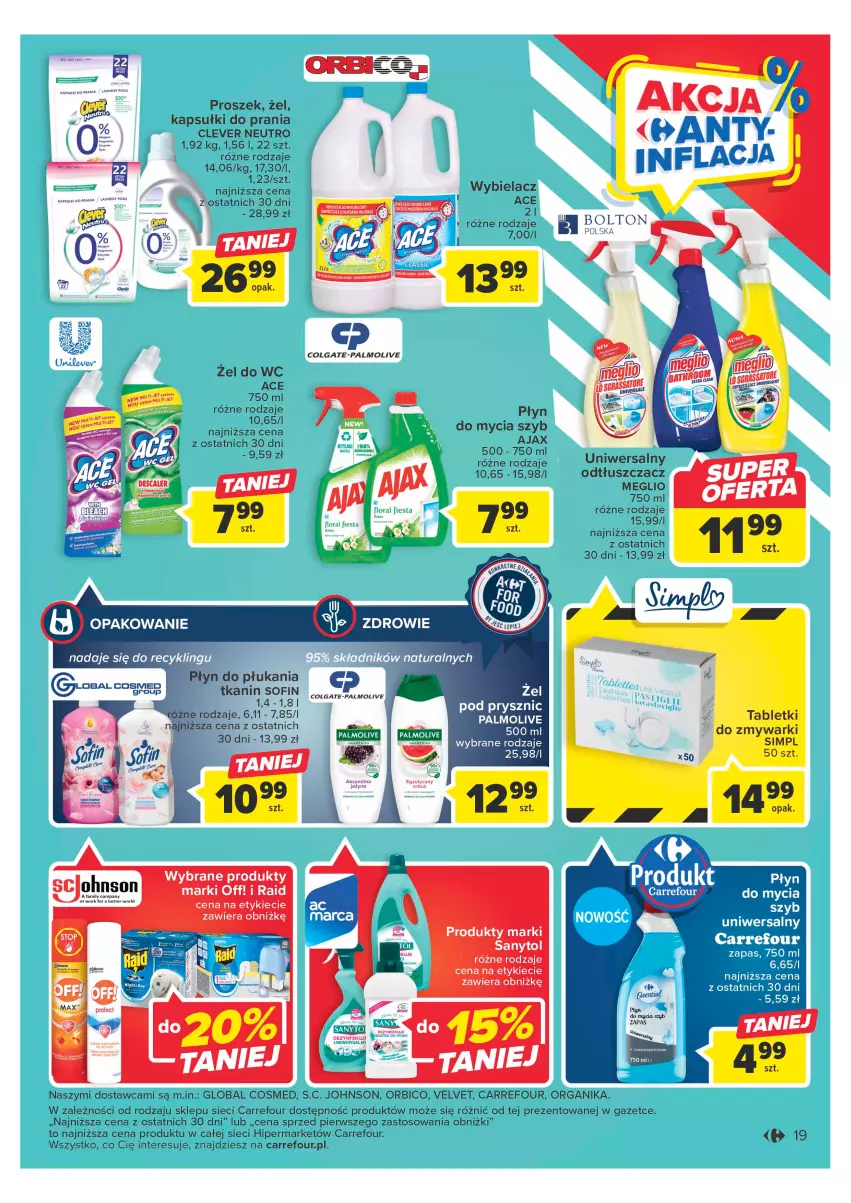 Gazetka promocyjna Carrefour - Gazetka Carrefour - ważna 09.05 do 20.05.2023 - strona 19 - produkty: Ajax, BIC, Colgate, Flora, Kapsułki do prania, LG, Odtłuszczacz, Palmolive, Tablet, Velvet, Zmywarki