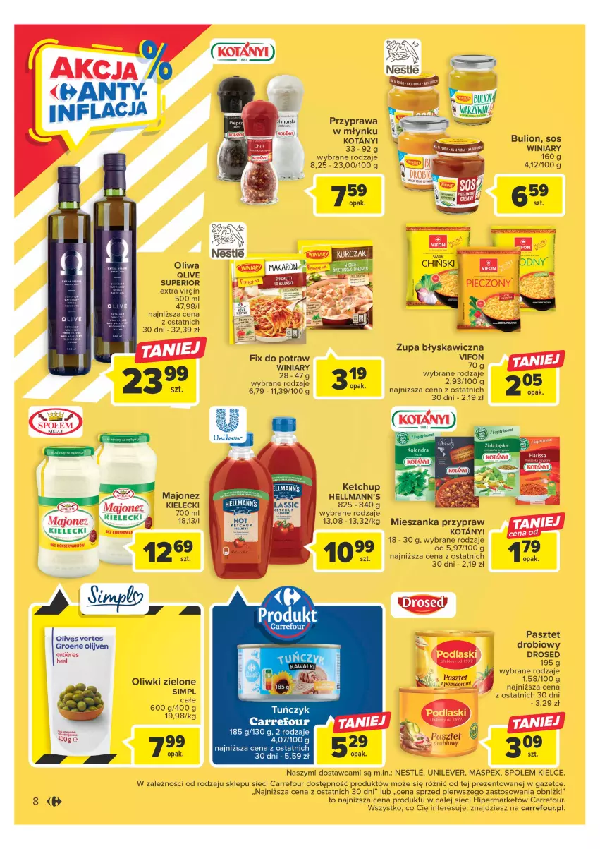 Gazetka promocyjna Carrefour - Gazetka Carrefour - ważna 09.05 do 20.05.2023 - strona 8 - produkty: Bulion, Dres, Gin, Ketchup, Lion, Majonez, Oliwa, Oliwki, Pasztet, Podlaski, Ser, Sos, Winiary, Zupa