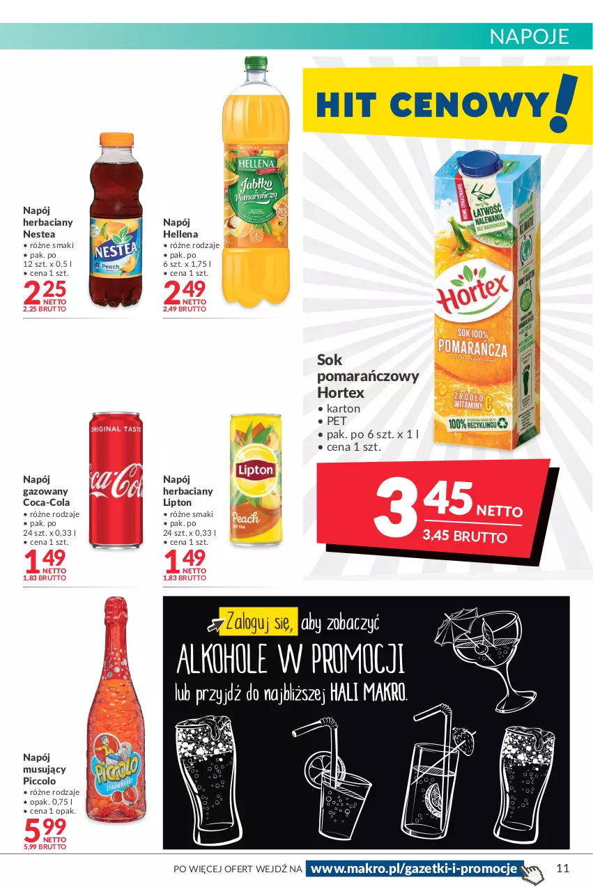 Gazetka promocyjna Makro - [Oferta promocyjna] Artykuły spożywcze i przemysłowe - ważna 04.05 do 16.05.2022 - strona 11 - produkty: Coca-Cola, Hellena, Hortex, Lipton, Mus, Napój, Napój gazowany, Napój musujący, Napoje, Nestea, Sok, Sok pomarańczowy