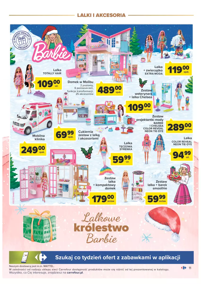 Gazetka promocyjna Carrefour - Gazetka Zabawki część 2 - ważna 29.11 do 24.12.2022 - strona 11 - produkty: Barbie, Cukier, Lalka, Malibu, Mattel, Mobil, Moda, Pax, Smoothie, Tęczowa syrenka, Tran, Zabawka