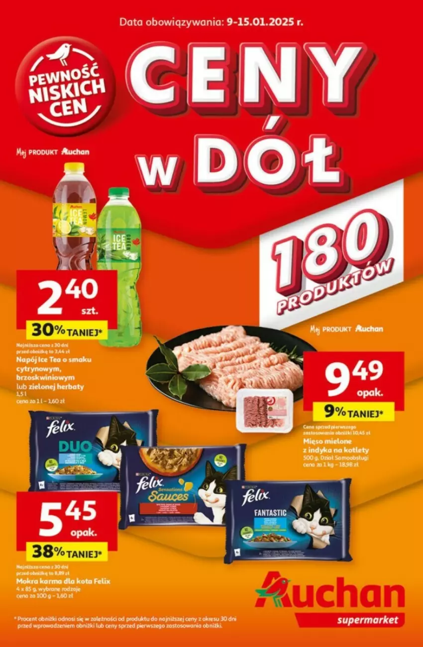 Gazetka promocyjna Auchan - ważna 09.01 do 15.01.2025 - strona 1 - produkty: Felix, Ice tea, Kotlet, Mokra karma, Napój