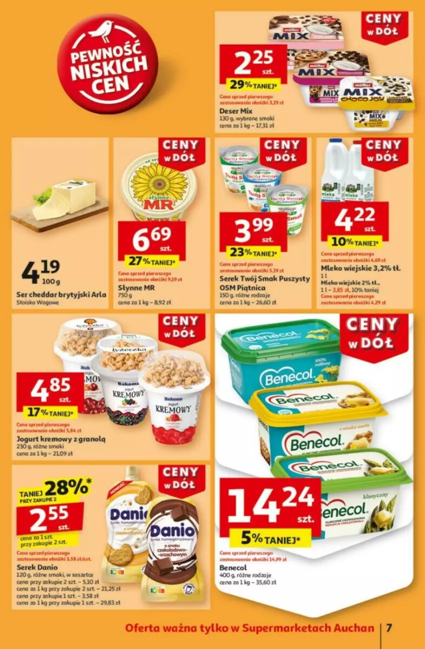 Gazetka promocyjna Auchan - ważna 09.01 do 15.01.2025 - strona 14 - produkty: Benecol, Cheddar, Danio, Deser, Gra, Jogurt, Mleko, Piątnica, Ser, Serek, Słynne, Twój Smak