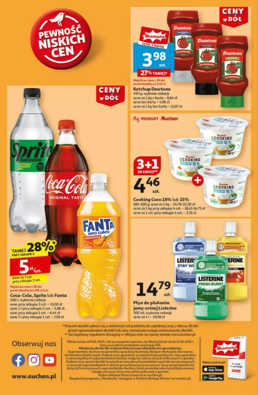 Gazetka promocyjna Auchan - ważna 09.01 do 15.01.2025 - strona 6 - produkty: Coca-Cola, Dawtona, Fa, Fanta, Gra, Ketchup, Listerine, Płyn do płukania, Płyn do płukania jamy ustnej, Ser, Sprite