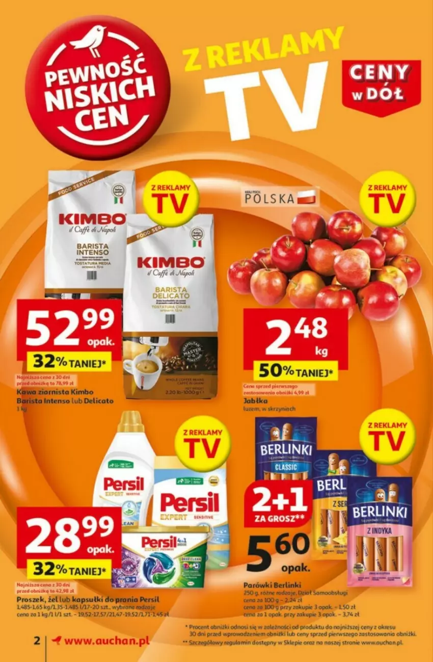 Gazetka promocyjna Auchan - ważna 09.01 do 15.01.2025 - strona 7 - produkty: Berlinki, Jabłka, Kapsułki do prania, Kawa, Kawa ziarnista, LG, Parówki, Persil