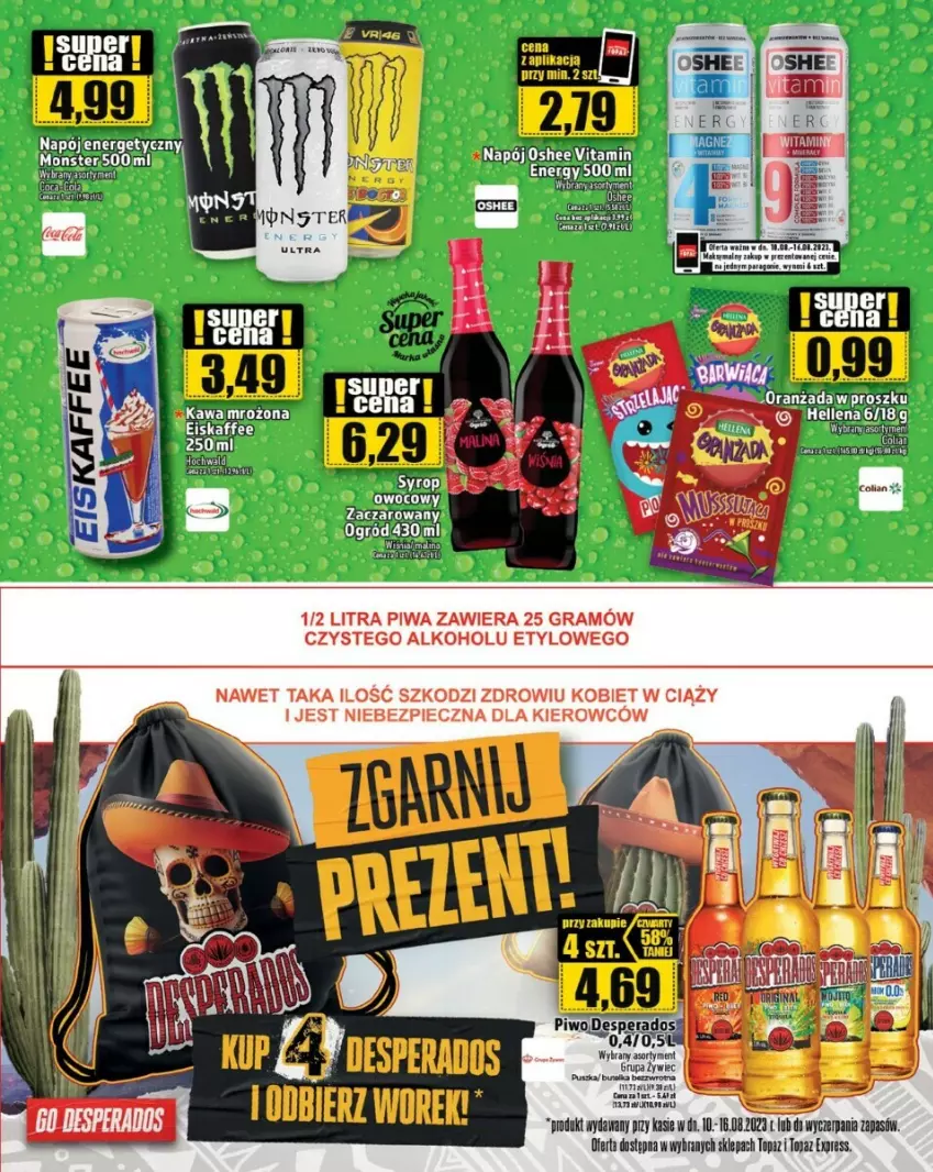 Gazetka promocyjna Topaz - ważna 10.08 do 16.08.2023 - strona 11 - produkty: Desperados, Fa, Gra, Gres, Kawa, LANA, Oranżada, Piec, Piwa, Piwo, Top