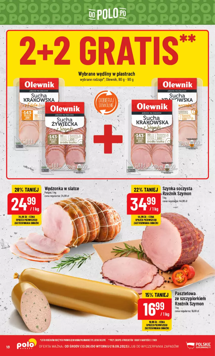 Gazetka promocyjna PoloMarket - Gazetka pomocyjna - ważna 13.09 do 19.09.2023 - strona 18 - produkty: Olewnik, Pasztet, Pekpol, Szynka