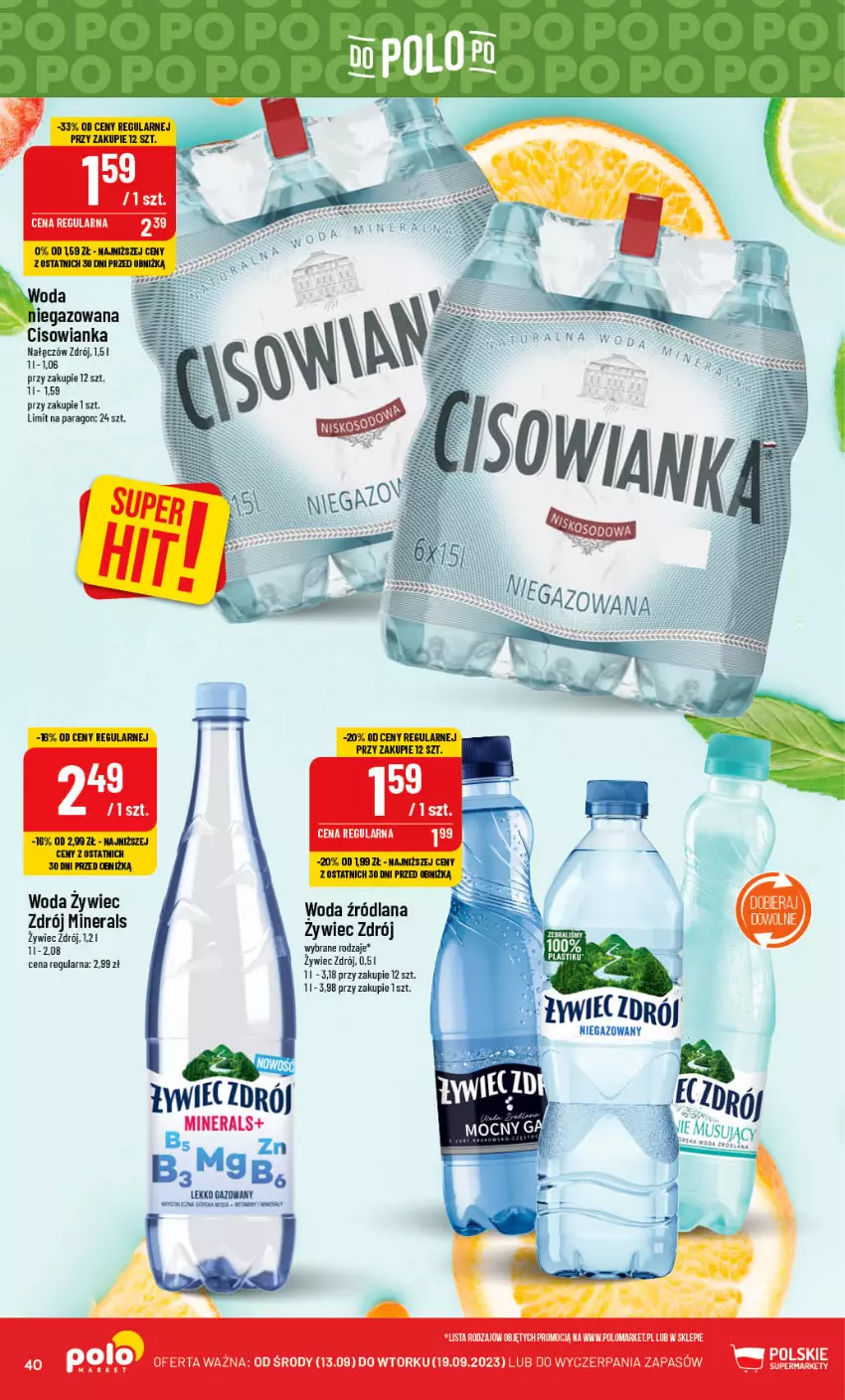 Gazetka promocyjna PoloMarket - Gazetka pomocyjna - ważna 13.09 do 19.09.2023 - strona 40 - produkty: Cisowianka, LANA, LG, Woda, Woda niegazowana