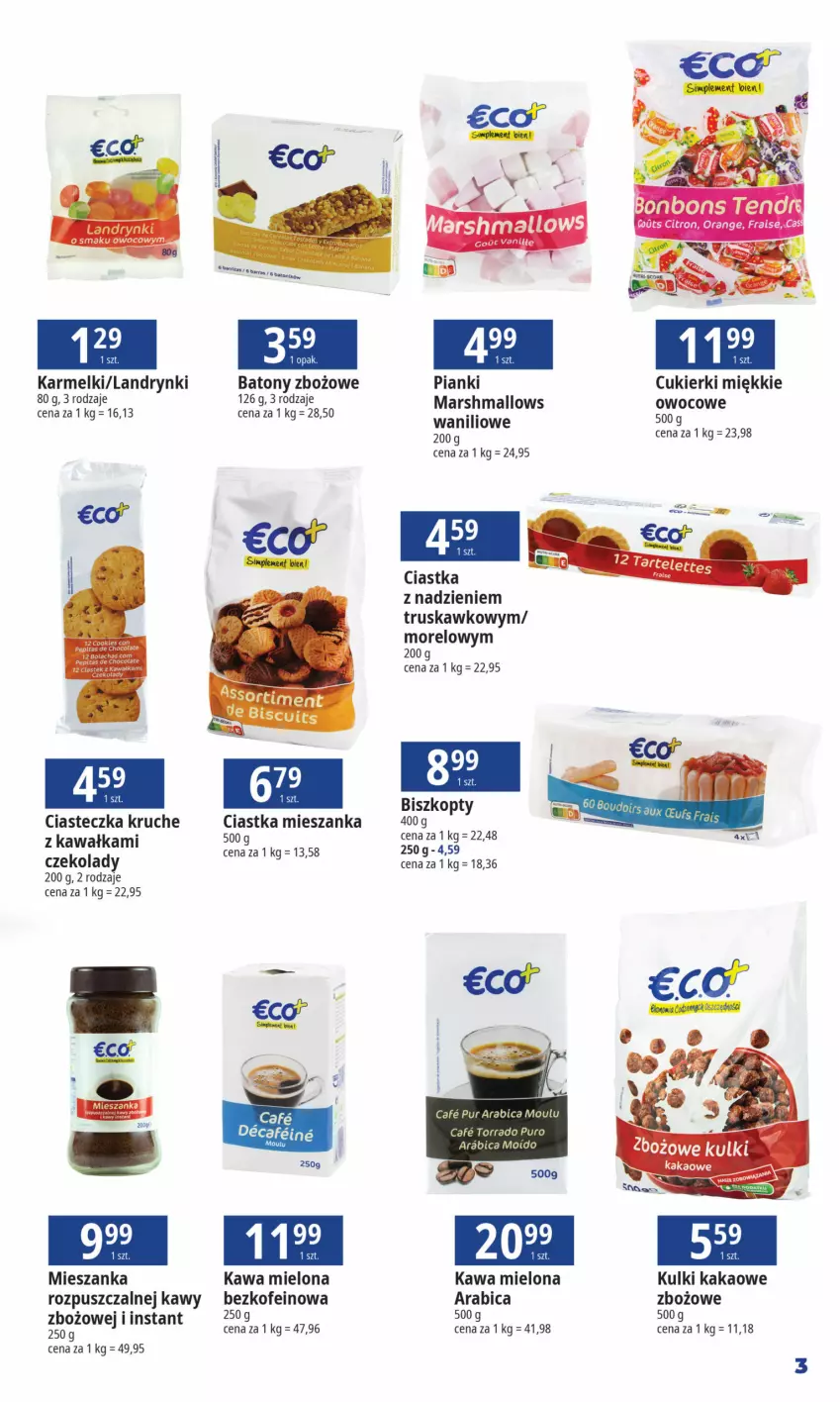 Gazetka promocyjna E Leclerc - ważna 16.01 do 28.01.2024 - strona 3 - produkty: Baton, BIC, Biszkopty, Ciastka, Cukier, Cukierki, Kakao, Kawa, Kawa mielona, Mars, Marshmallows