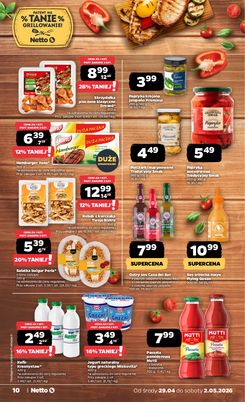 Gazetka promocyjna Netto - Od Środy - ważna 29.04 do 02.05.2026 - strona 10 - produkty: Bazyl, Bulgur, Burger, Grill, Hamburger, Jogurt, Jogurt naturalny, Kebab, Kebab z kurczaka, Kefir, Kurczak, LG, Mleko, Mlekovita, Papryka, Piec, Sałat, Sałatka, Ser, Skrzydełka pieczone, Sos