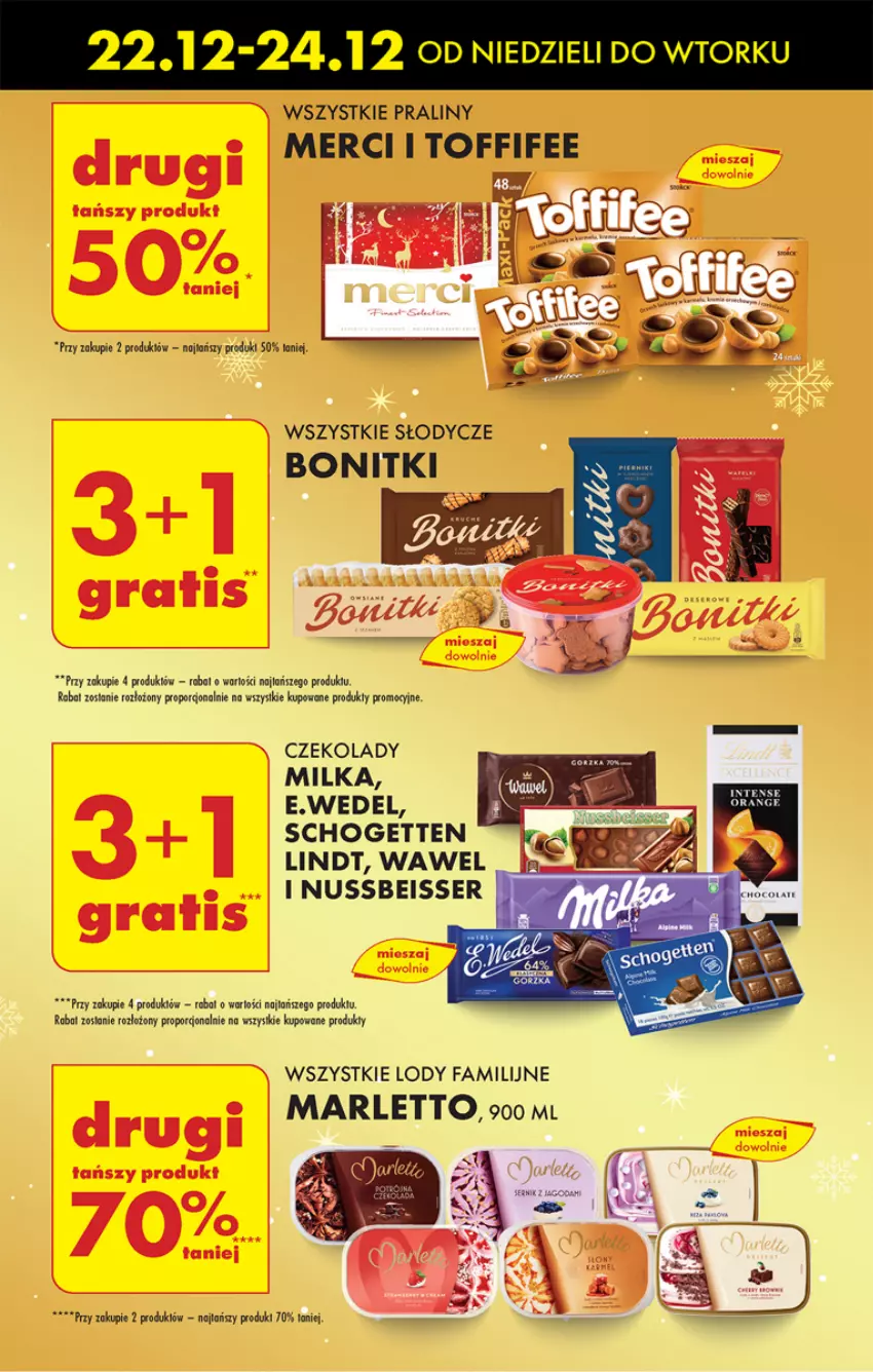 Gazetka promocyjna Biedronka - Od Poniedziałku - ważna 23.12 do 28.12.2024 - strona 51 - produkty: Bonitki, E. Wedel, Fa, Lindt, Lody, Merci, Milka, Por, Praliny, Robot, Schogetten, Ser, Toffifee, Wawel