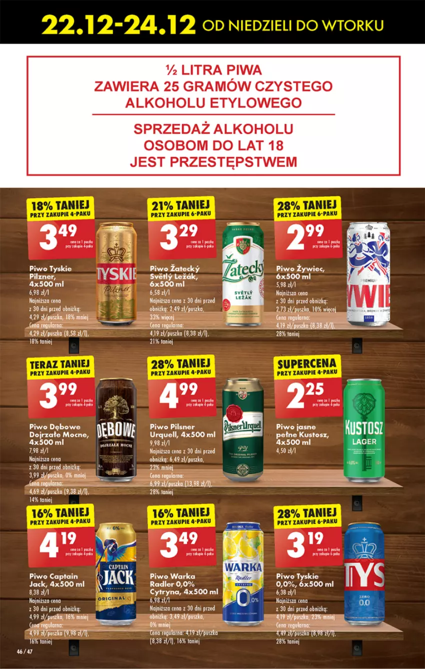 Gazetka promocyjna Biedronka - Od Poniedziałku - ważna 23.12 do 28.12.2024 - strona 58 - produkty: Captain Jack, Gin, Gra, LANA, Oliwa, Pilsner Urquell, Piwa, Piwo, Piwo jasne, Radler, Ser, Tyskie, Warka