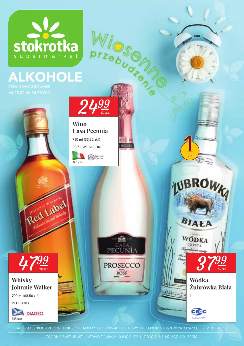 Gazetka promocyjna Stokrotka - Oferta alkoholowa - ważna 25.02 do 24.03.2021 - strona 1 - produkty: Johnnie Walker, Koc, Whisky, Wino, Wódka