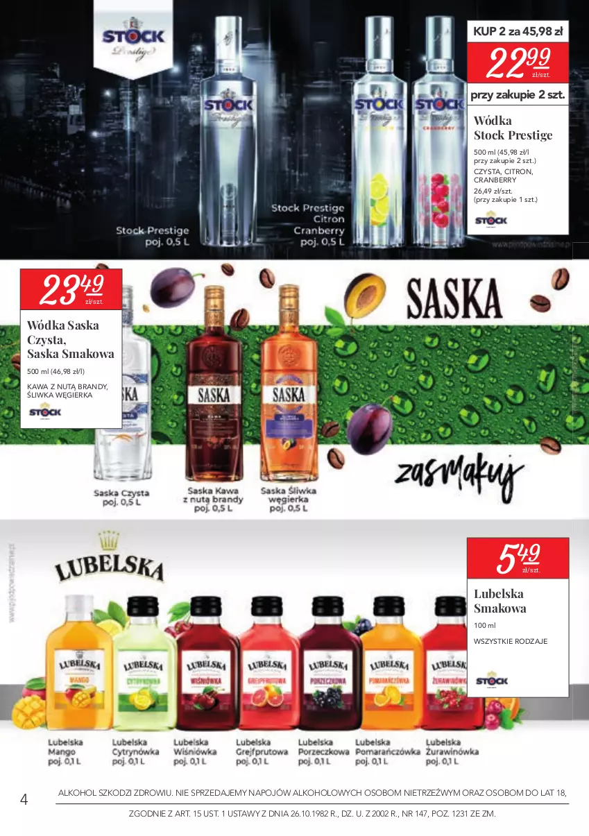 Gazetka promocyjna Stokrotka - Oferta alkoholowa - ważna 25.02 do 24.03.2021 - strona 4 - produkty: Brandy, Kawa, Saska, Stock, Wódka